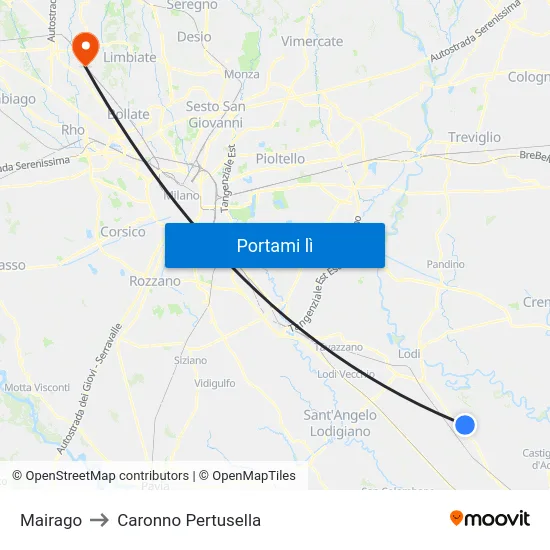 Mairago to Caronno Pertusella map