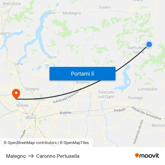 Malegno to Caronno Pertusella map