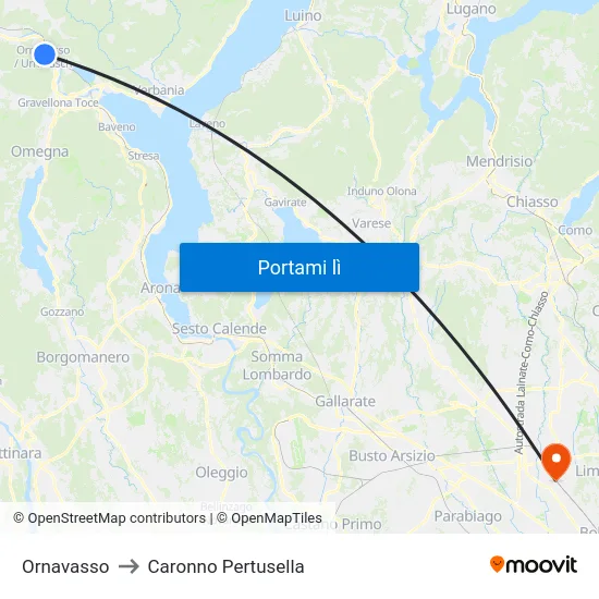 Ornavasso to Caronno Pertusella map
