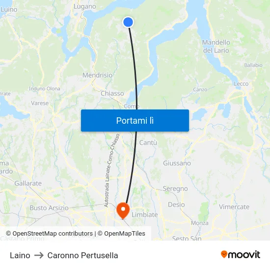 Laino to Caronno Pertusella map