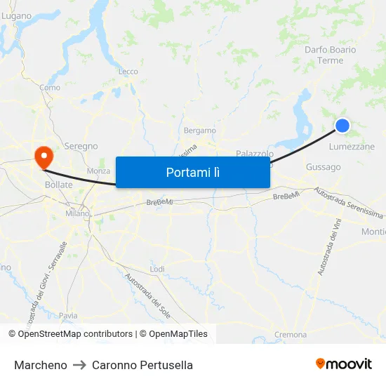 Marcheno to Caronno Pertusella map