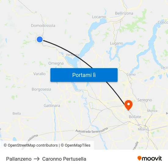 Pallanzeno to Caronno Pertusella map