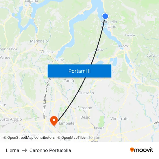 Lierna to Caronno Pertusella map