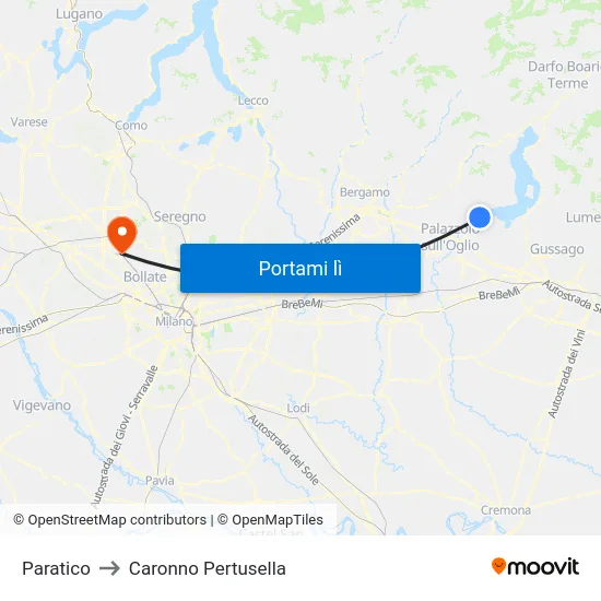 Paratico to Caronno Pertusella map