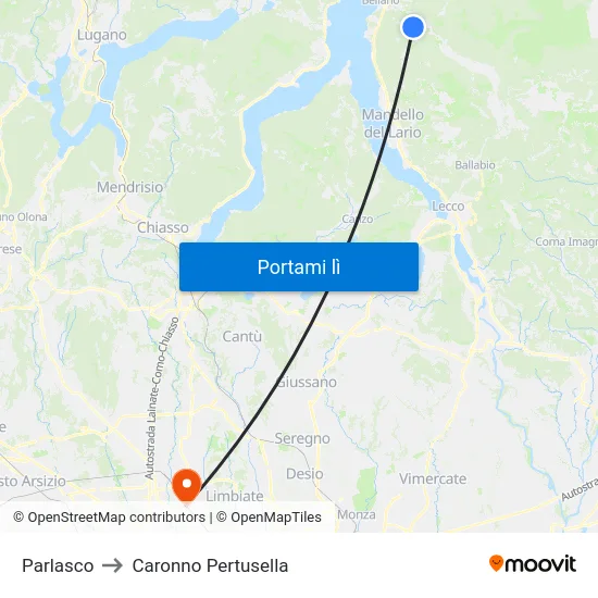 Parlasco to Caronno Pertusella map