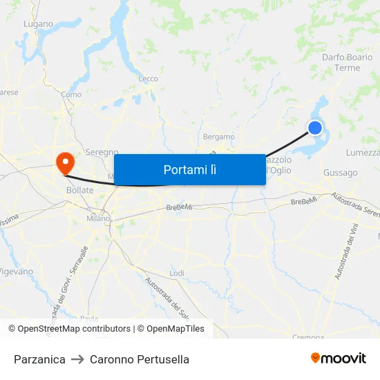 Parzanica to Caronno Pertusella map