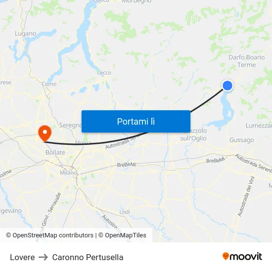 Lovere to Caronno Pertusella map