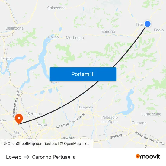 Lovero to Caronno Pertusella map