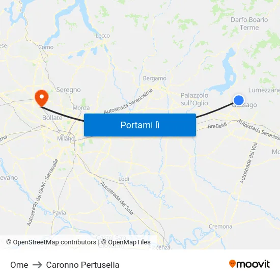Ome to Caronno Pertusella map