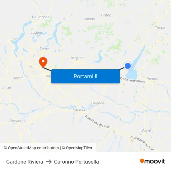 Gardone Riviera to Caronno Pertusella map