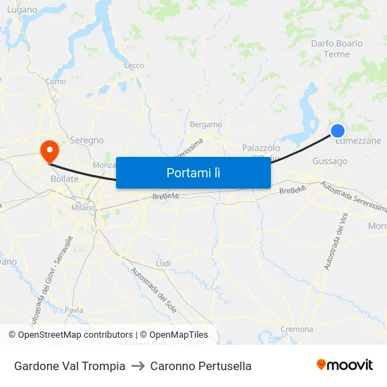 Gardone Val Trompia to Caronno Pertusella map