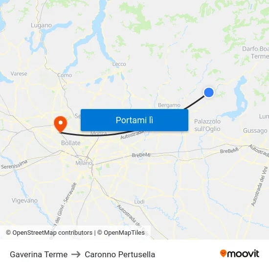 Gaverina Terme to Caronno Pertusella map