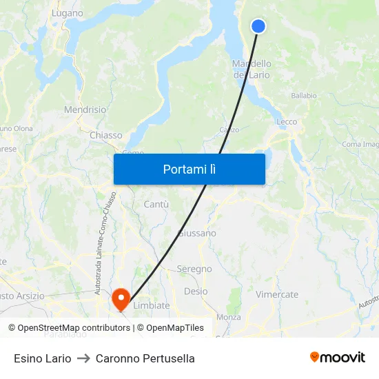 Esino Lario to Caronno Pertusella map