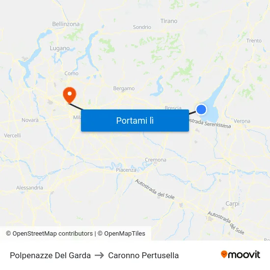 Polpenazze Del Garda to Caronno Pertusella map