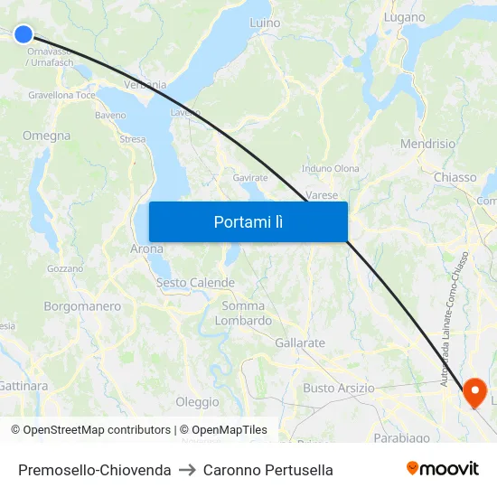 Premosello-Chiovenda to Caronno Pertusella map