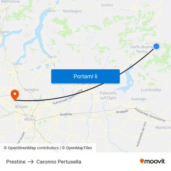 Prestine to Caronno Pertusella map