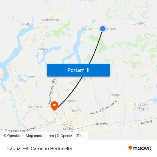 Traona to Caronno Pertusella map