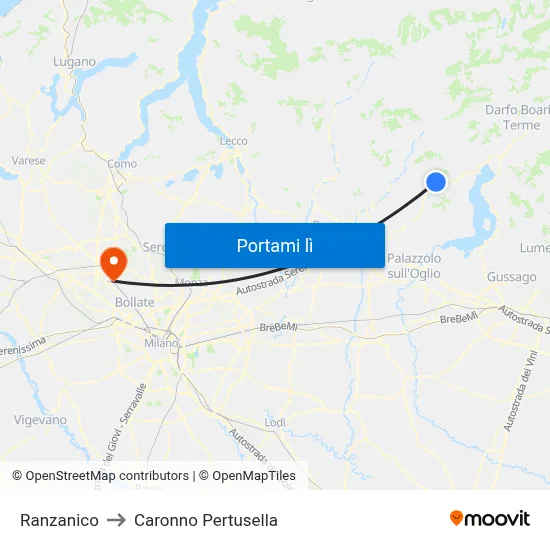 Ranzanico to Caronno Pertusella map