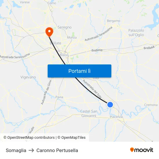Somaglia to Caronno Pertusella map