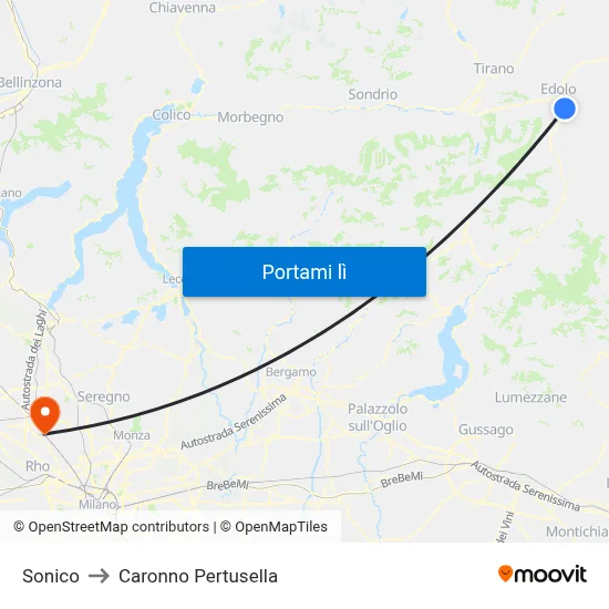 Sonico to Caronno Pertusella map