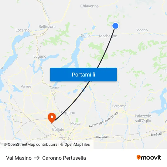 Val Masino to Caronno Pertusella map