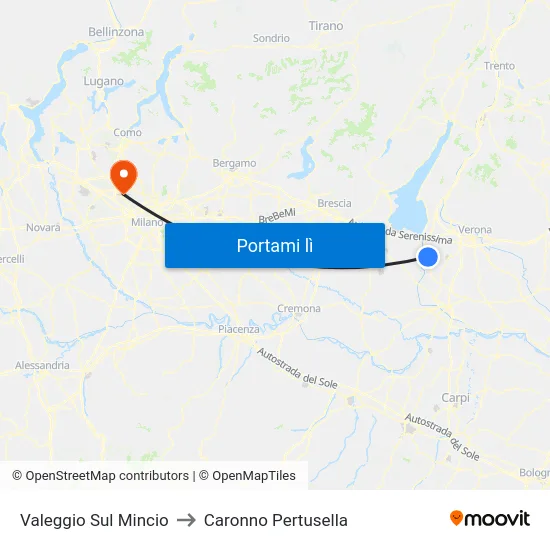 Valeggio Sul Mincio to Caronno Pertusella map