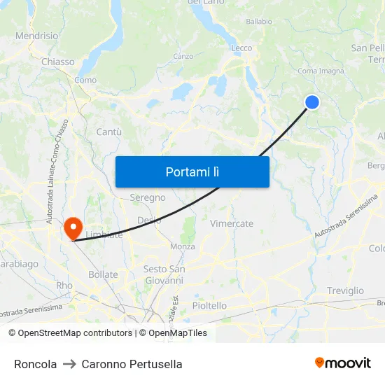 Roncola to Caronno Pertusella map
