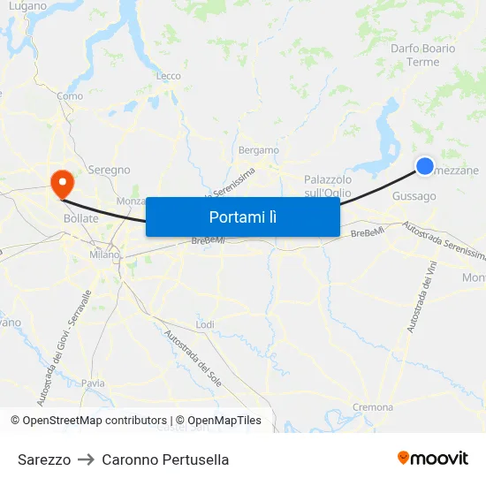 Sarezzo to Caronno Pertusella map
