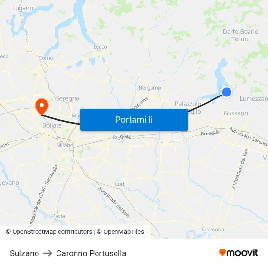Sulzano to Caronno Pertusella map