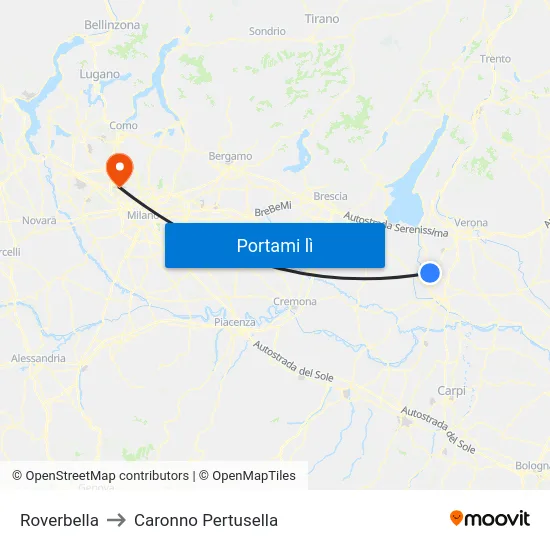 Roverbella to Caronno Pertusella map
