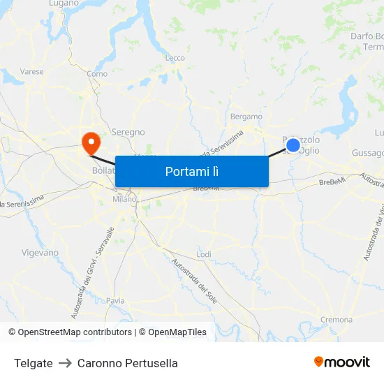 Telgate to Caronno Pertusella map