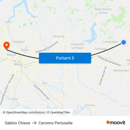 Sabbio Chiese to Caronno Pertusella map