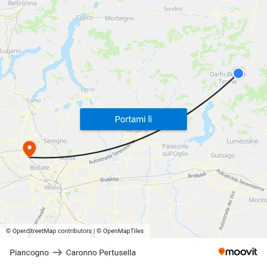 Piancogno to Caronno Pertusella map