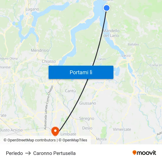 Perledo to Caronno Pertusella map