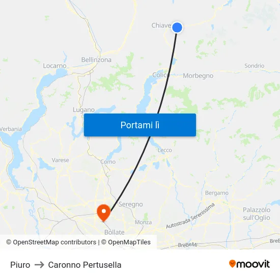 Piuro to Caronno Pertusella map