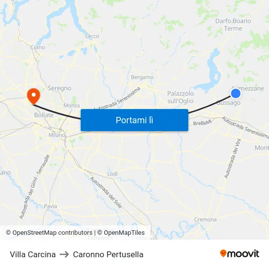 Villa Carcina to Caronno Pertusella map