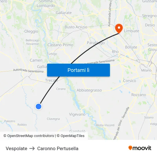 Vespolate to Caronno Pertusella map