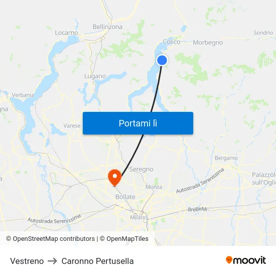 Vestreno to Caronno Pertusella map