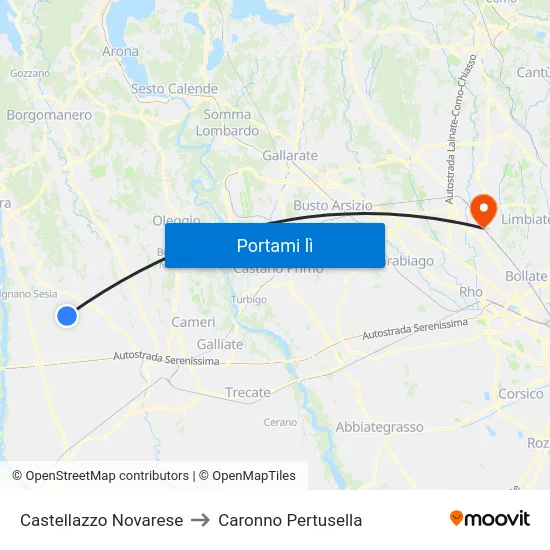 Castellazzo Novarese to Caronno Pertusella map