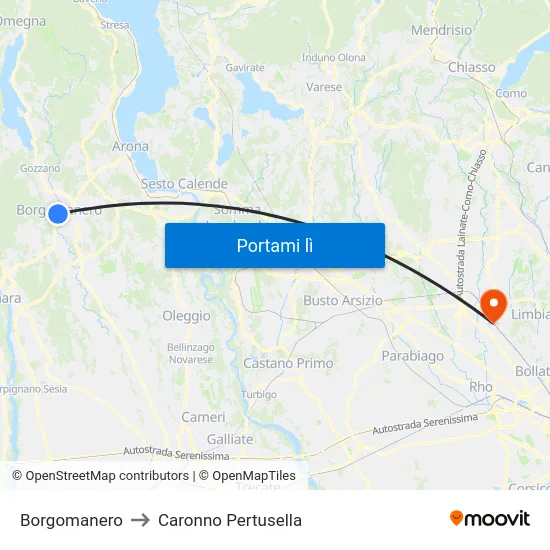 Borgomanero to Caronno Pertusella map