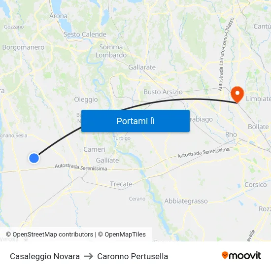 Casaleggio Novara to Caronno Pertusella map