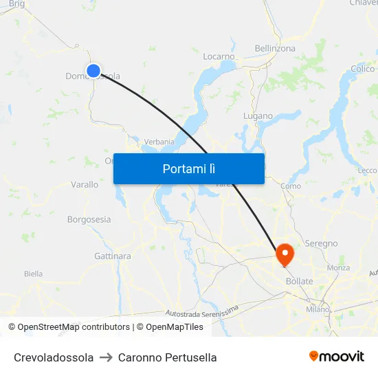 Crevoladossola to Caronno Pertusella map