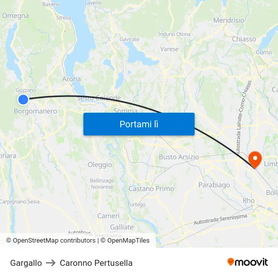 Gargallo to Caronno Pertusella map
