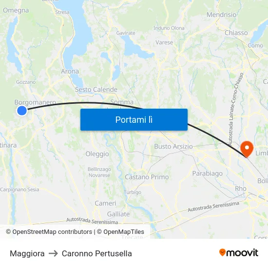 Maggiora to Caronno Pertusella map