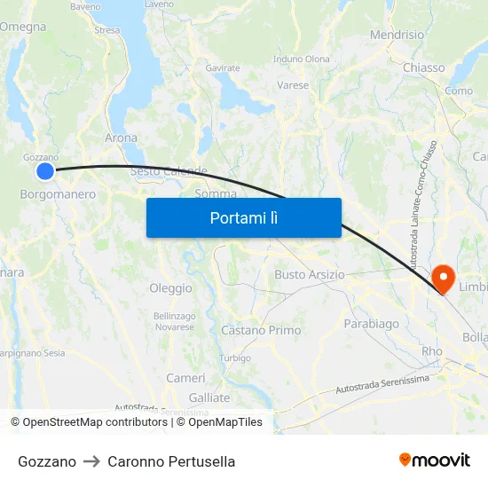 Gozzano to Caronno Pertusella map