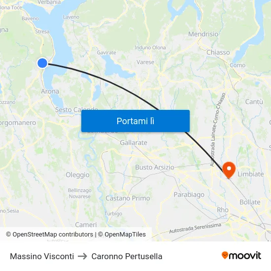 Massino Visconti to Caronno Pertusella map
