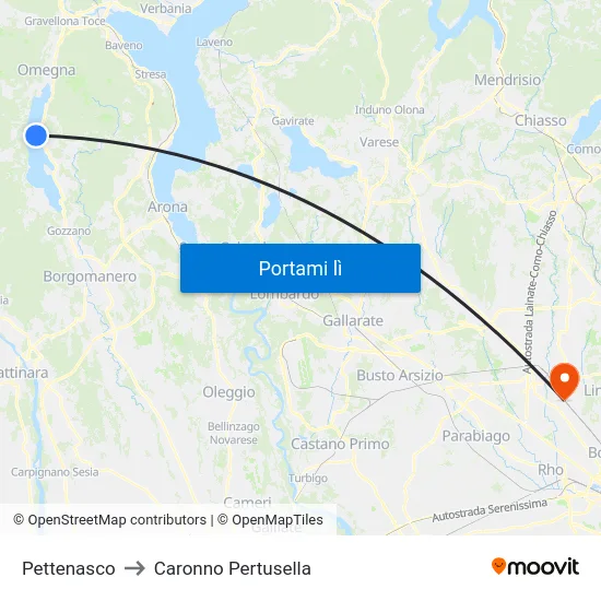 Pettenasco to Caronno Pertusella map