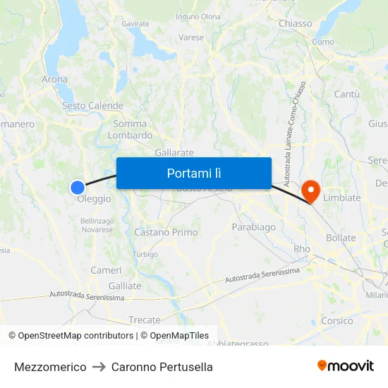 Mezzomerico to Caronno Pertusella map