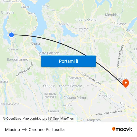 Miasino to Caronno Pertusella map