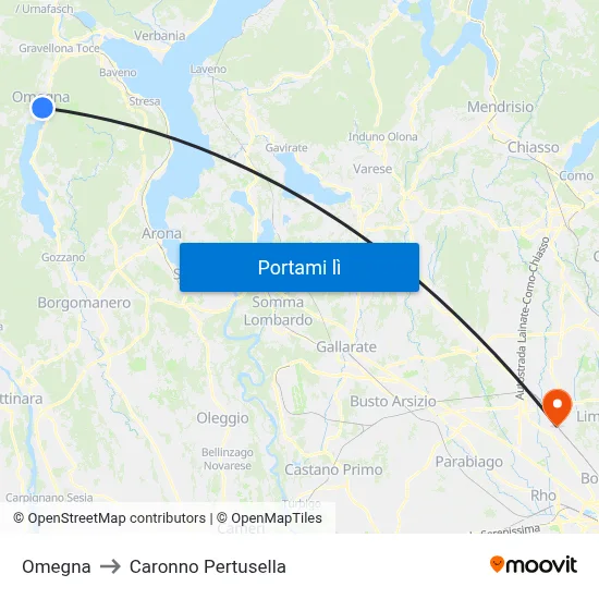 Omegna to Caronno Pertusella map